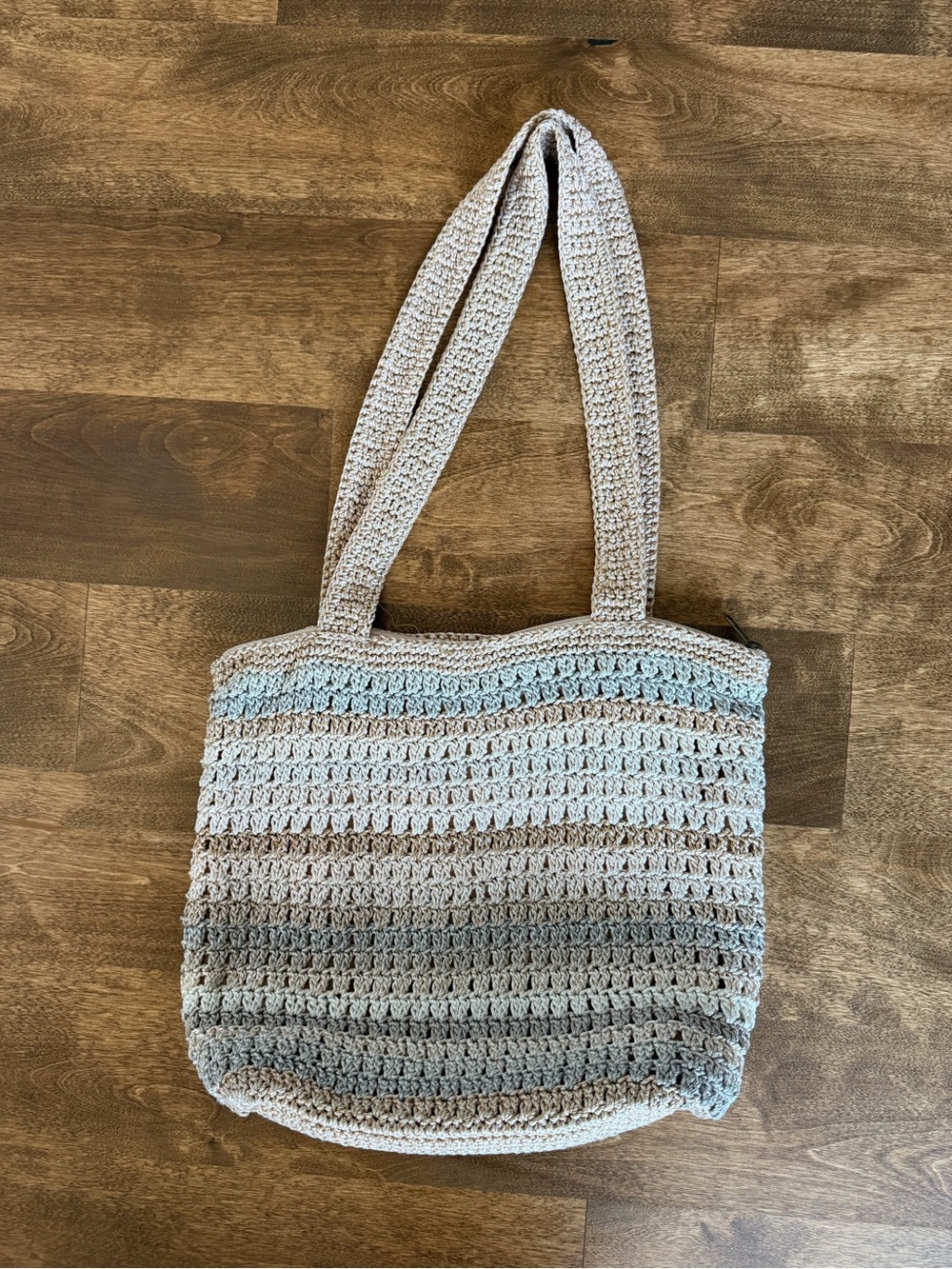 The Sak Crochet Shoulder Bag Neutral Striped Boho Knit Tote Purse